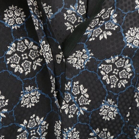 Zadig & Voltaire Rine Print Silk Skeleton Button Floral Black Mini Dress M - Picture 6 of 10